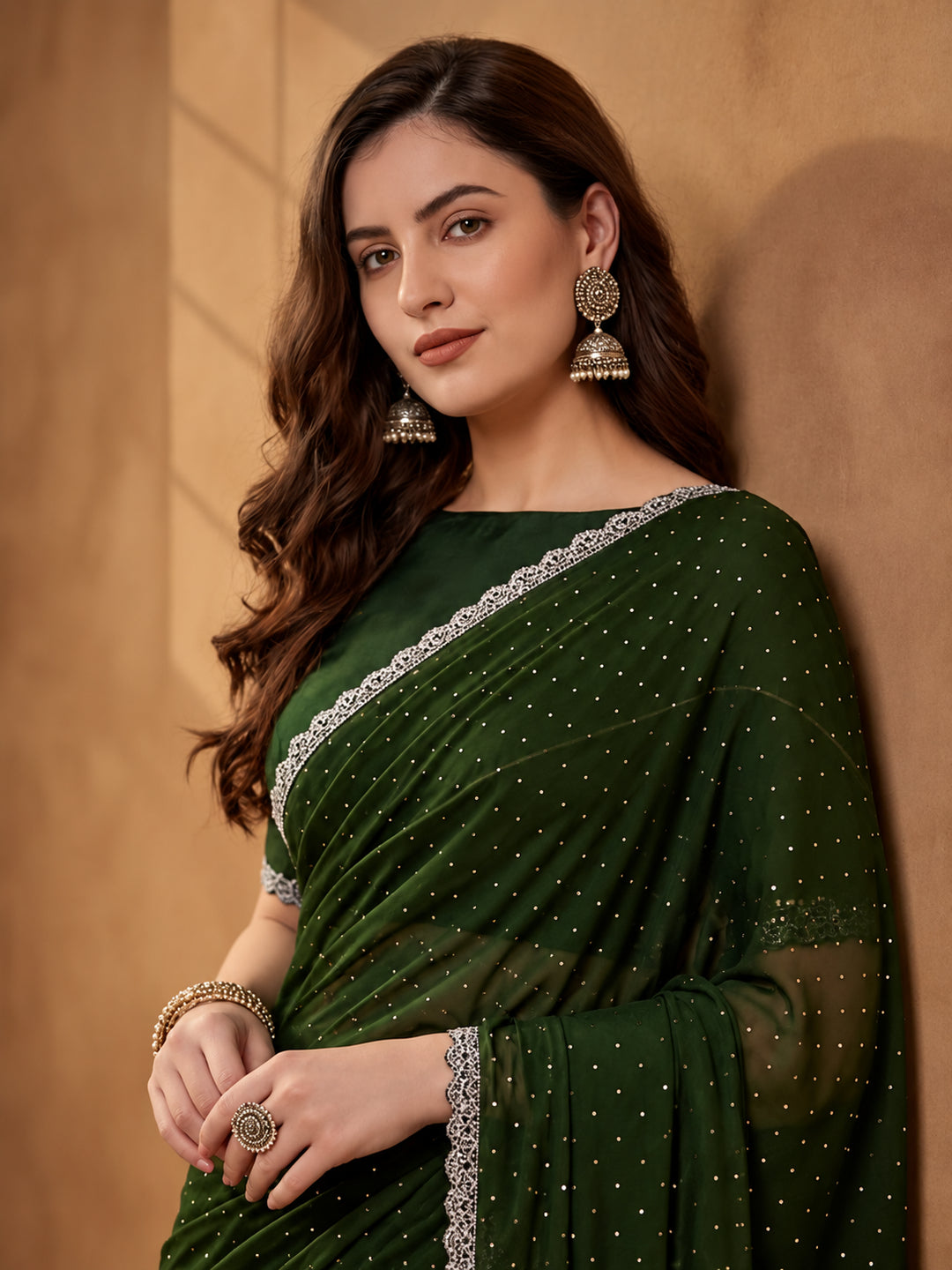 Olive Vichitra Silk Embellished Saree for Women by Jaipur Kurti