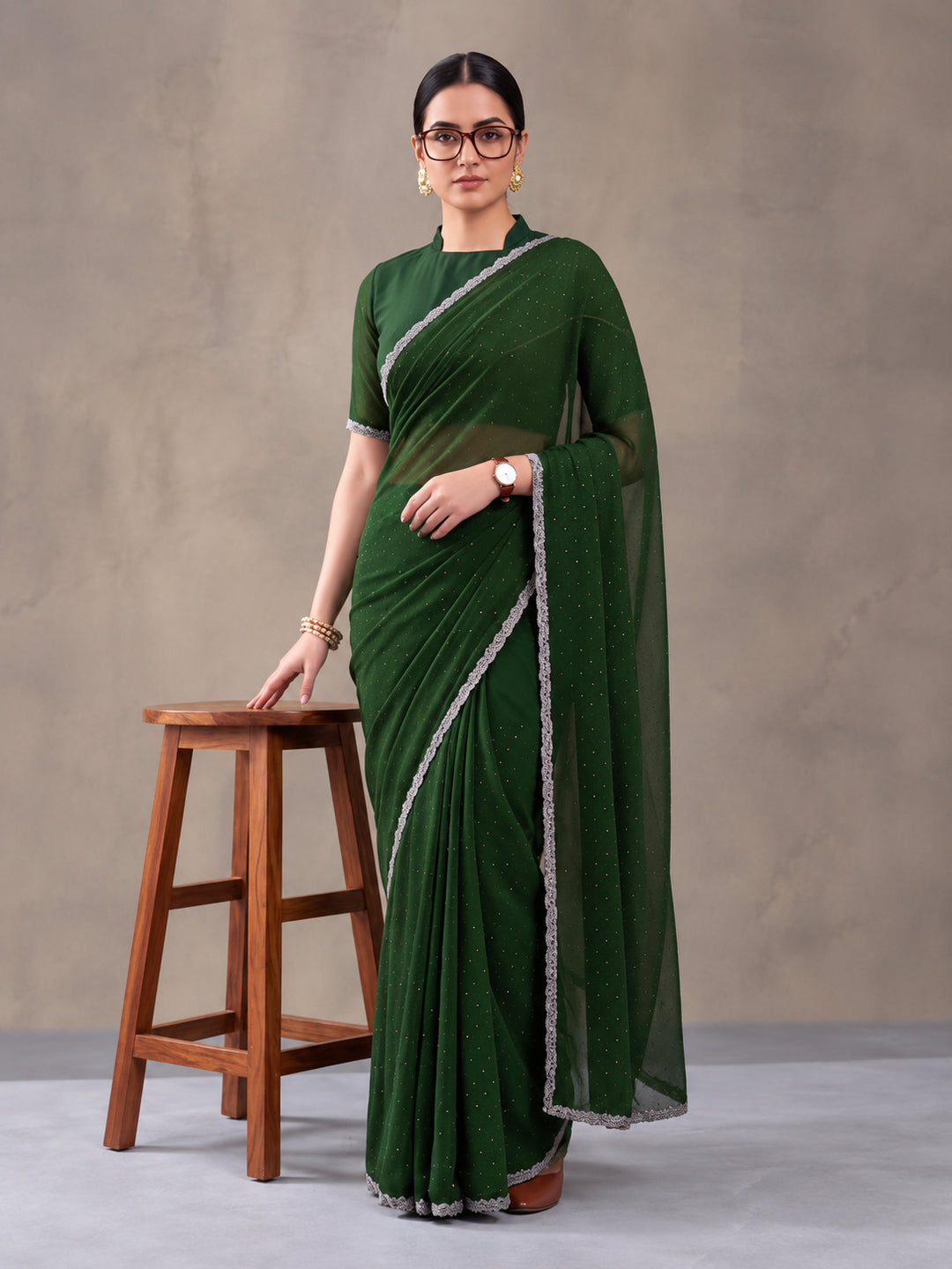 Olive Vichitra Silk Embellished Saree for Women by Jaipur Kurti