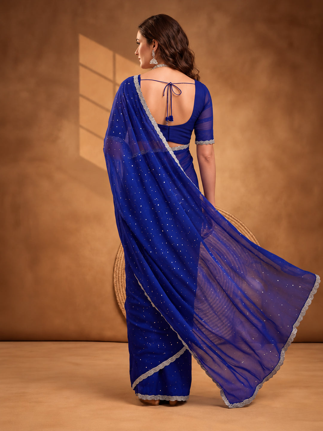 Royal Blue Vichitra Silk Embellished Saree for Women by Jaipur Kurti