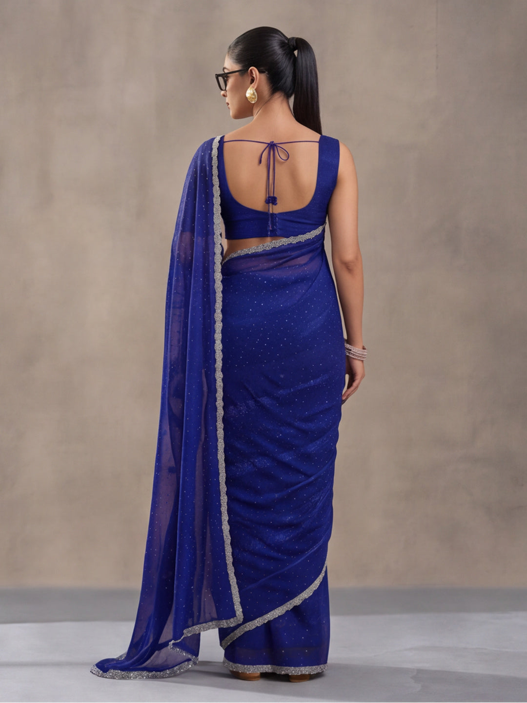 Royal Blue Vichitra Silk Embellished Saree for Women by Jaipur Kurti