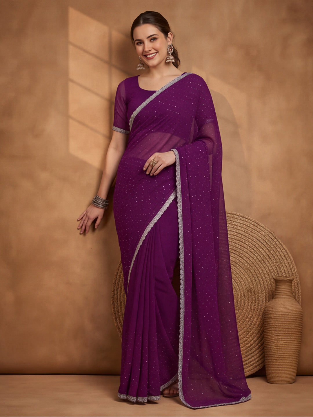Purple Vichitra Silk Embellished Saree for Women by Jaipur Kurti