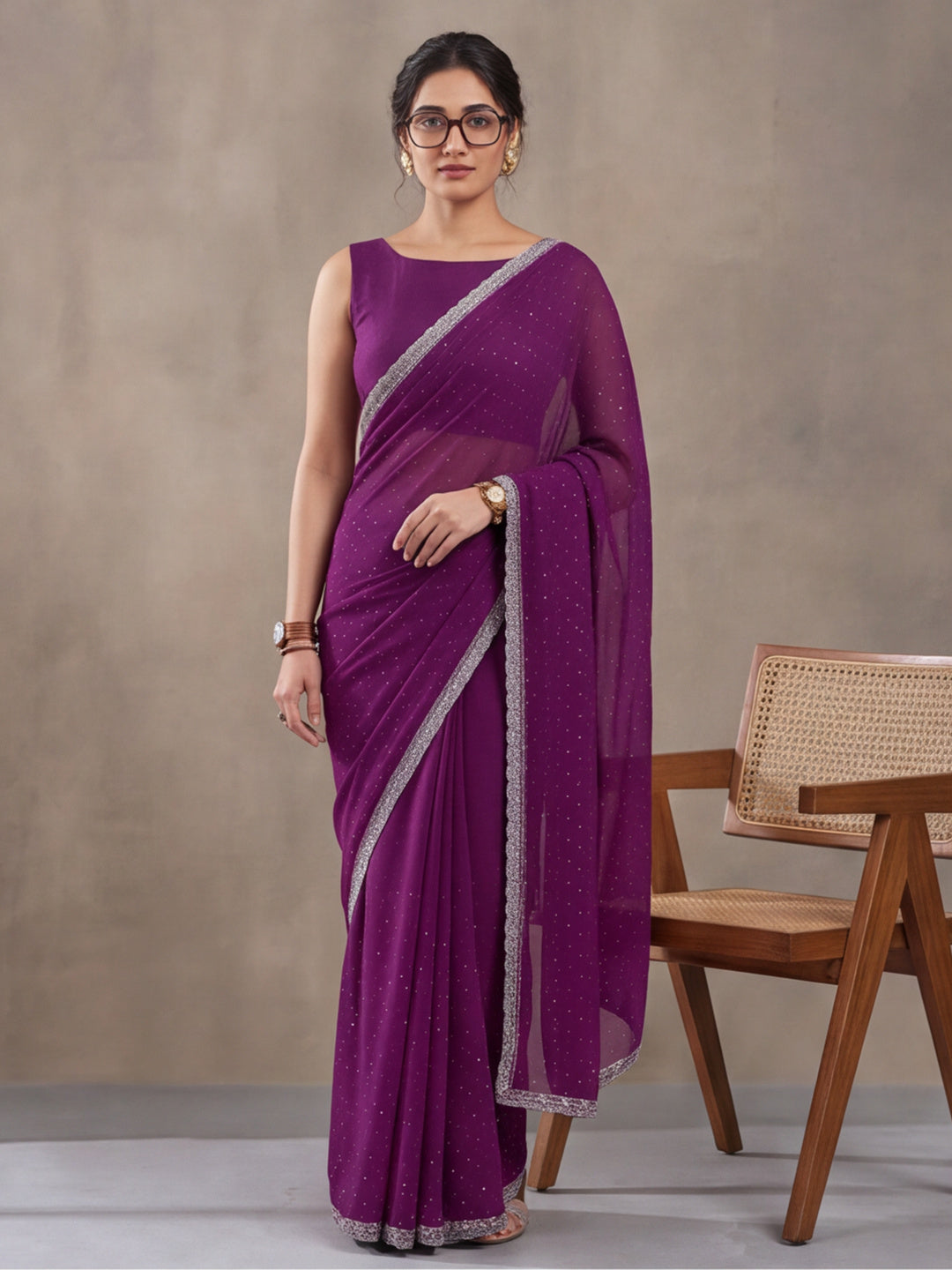 Purple Vichitra Silk Embellished Saree for Women by Jaipur Kurti