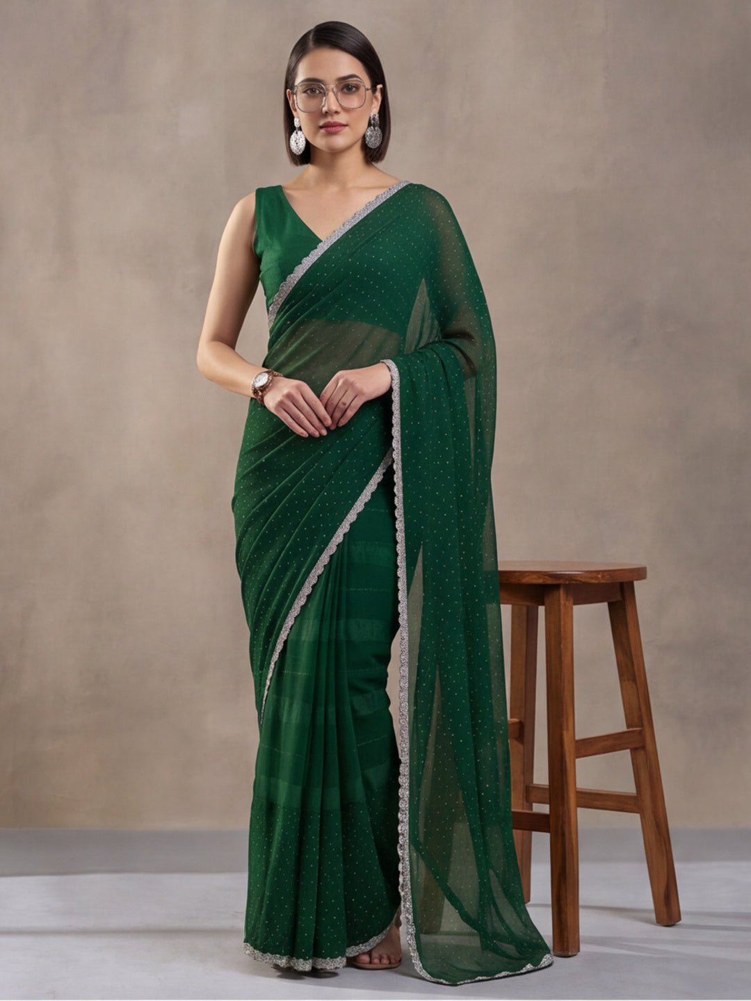 Green Vichitra Silk Embellished Saree for Women by Jaipur Kurti