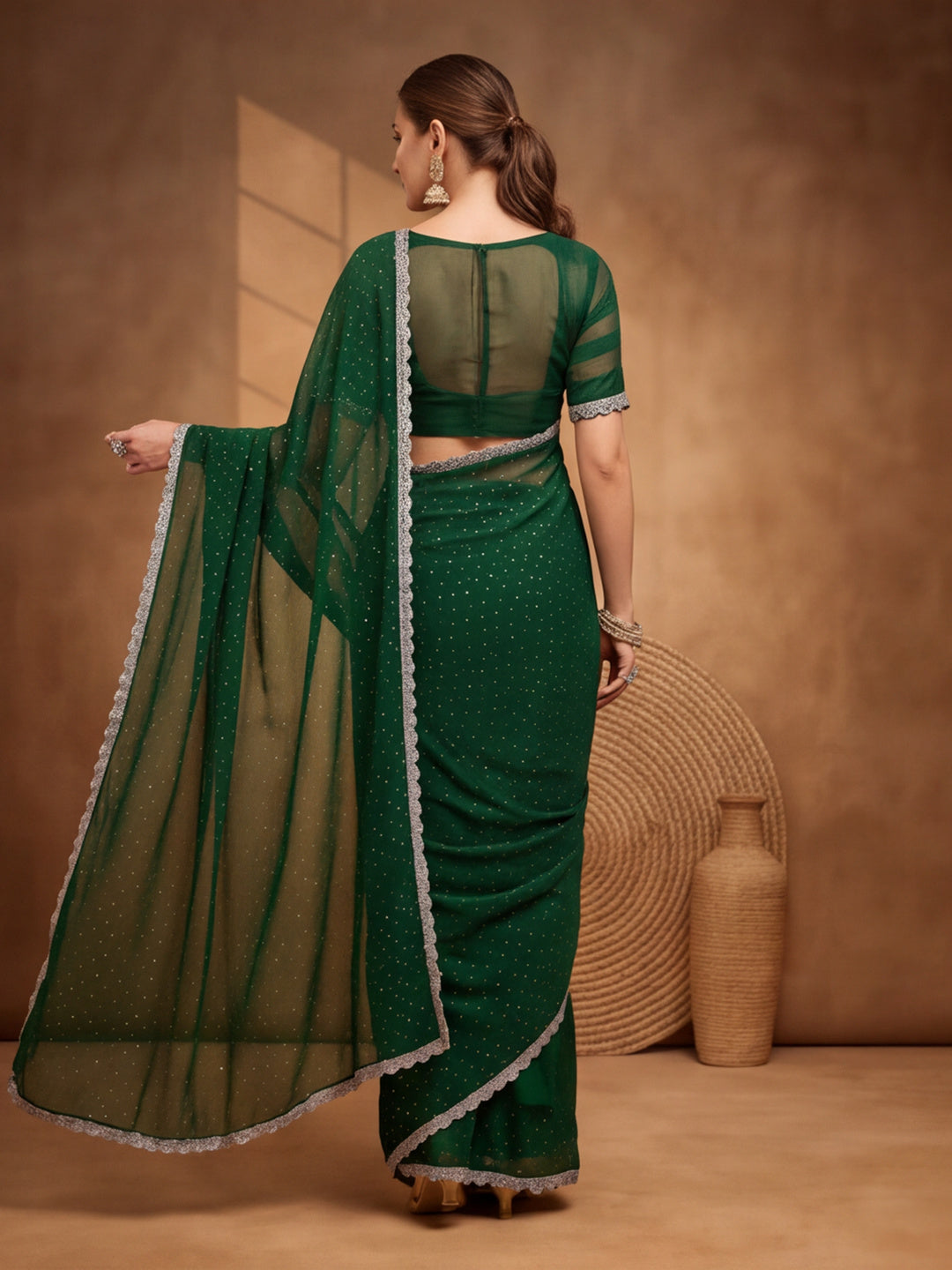 Green Vichitra Silk Embellished Saree for Women by Jaipur Kurti