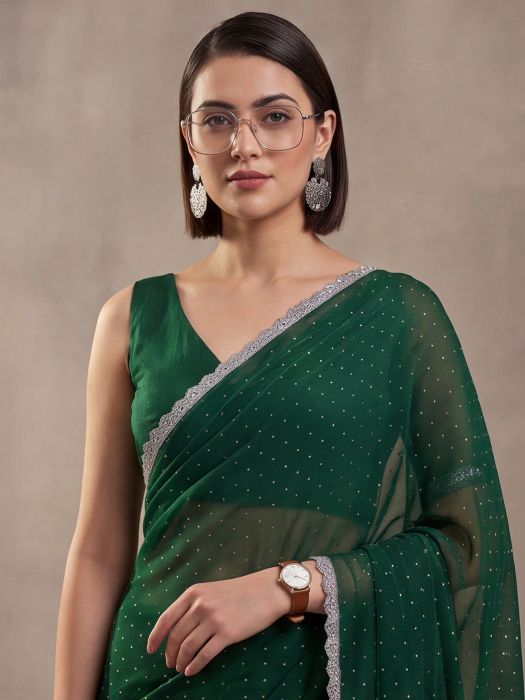Green Vichitra Silk Embellished Saree for Women by Jaipur Kurti