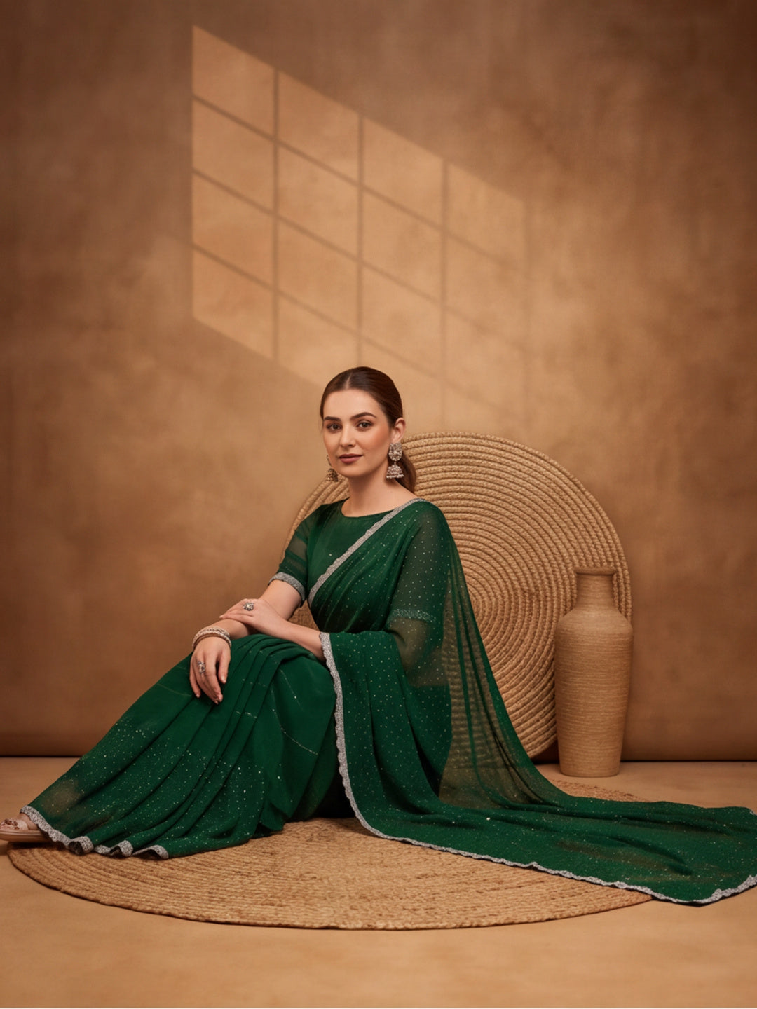 Green Vichitra Silk Embellished Saree for Women by Jaipur Kurti