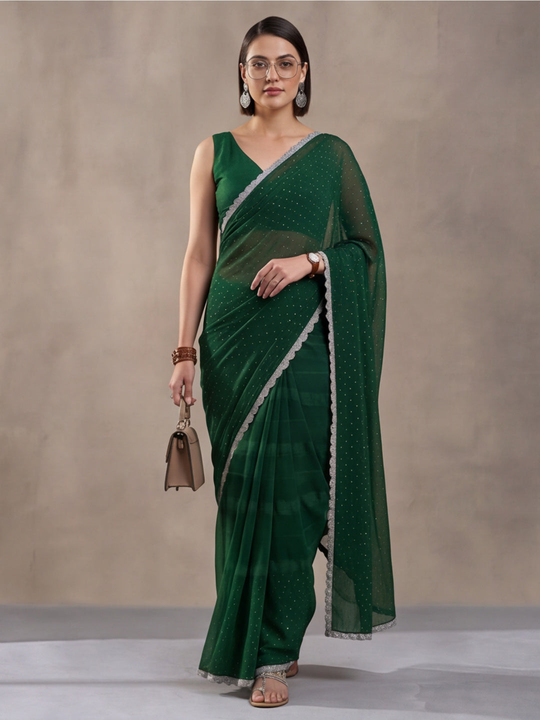 Green Vichitra Silk Embellished Saree for Women by Jaipur Kurti