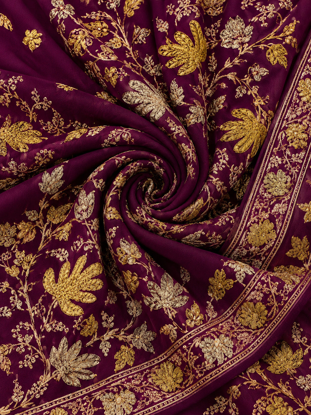 Jaipur Kurti Women's Burgundy Georgette Embroidered Saree – Stunning in Black Georgette