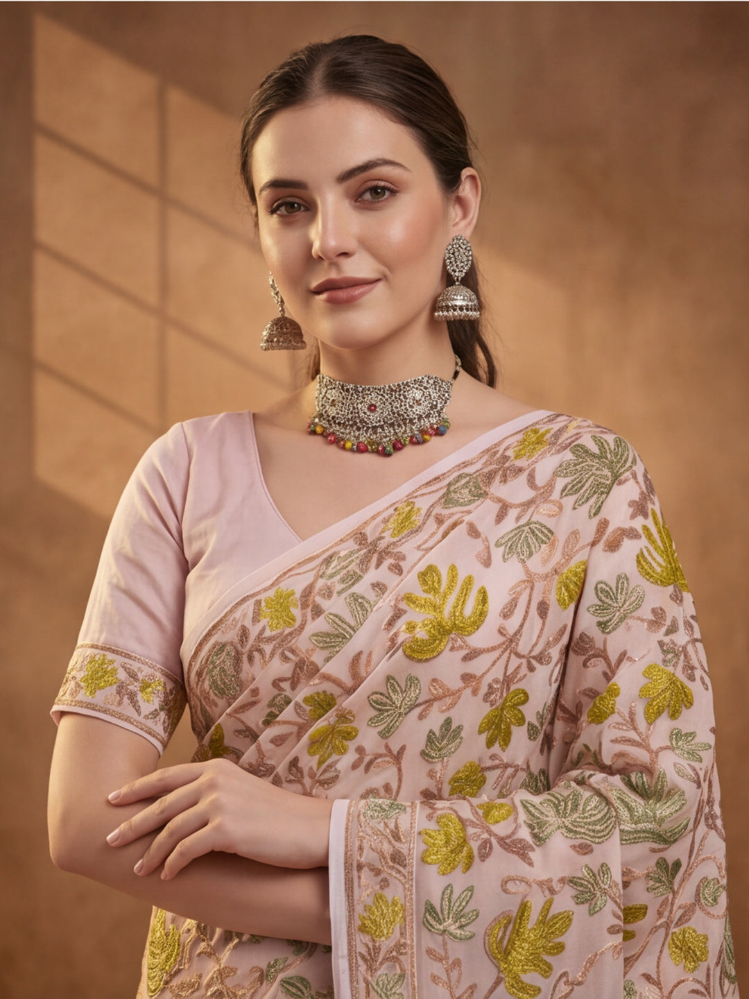Jaipur Kurti White Georgette Embroidered Saree – Stunning in Black Georgette