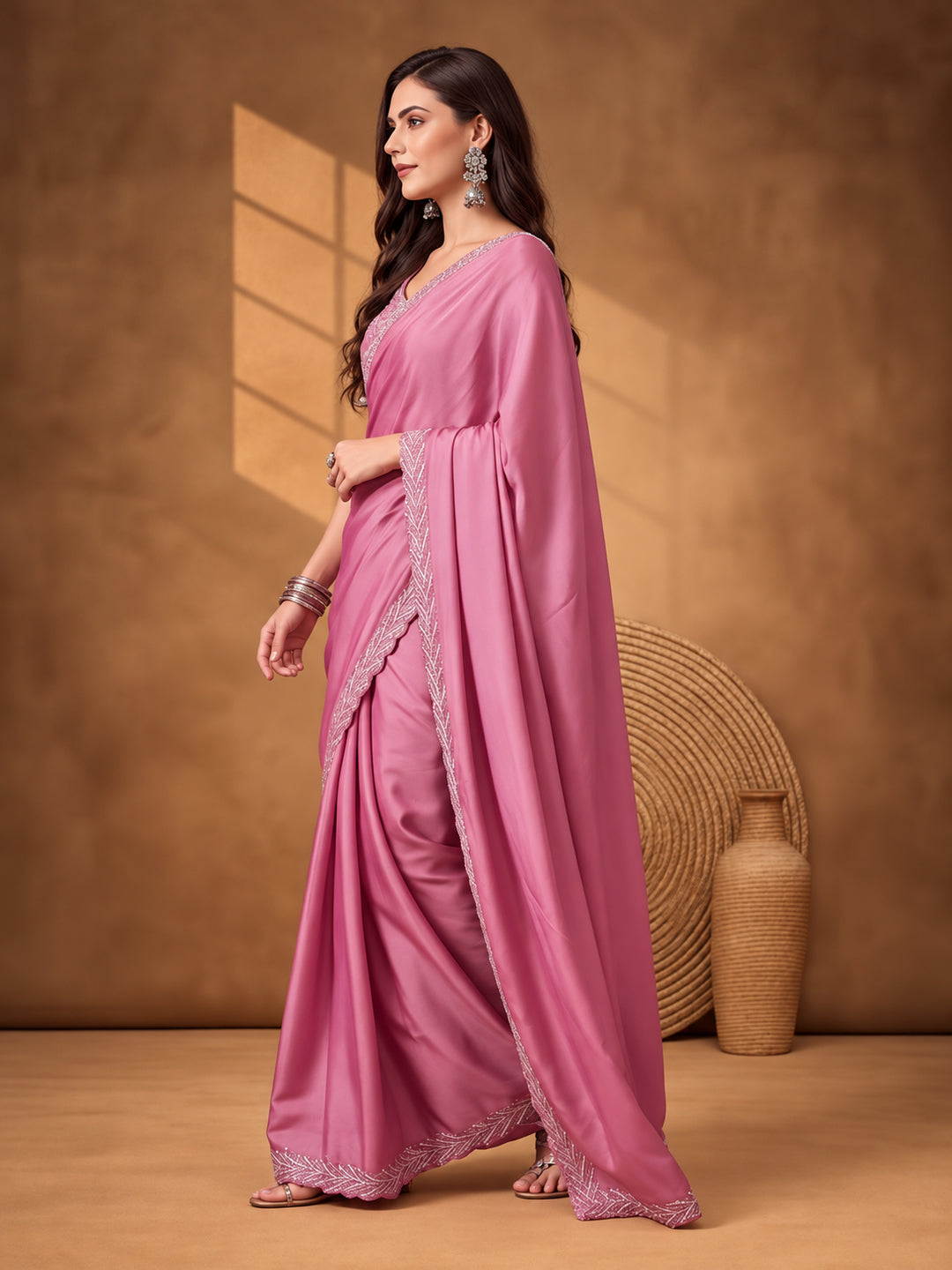 Light Purple Satin Chiffon Saree with Rich Embellished Detailing – By Jaipur Kurti