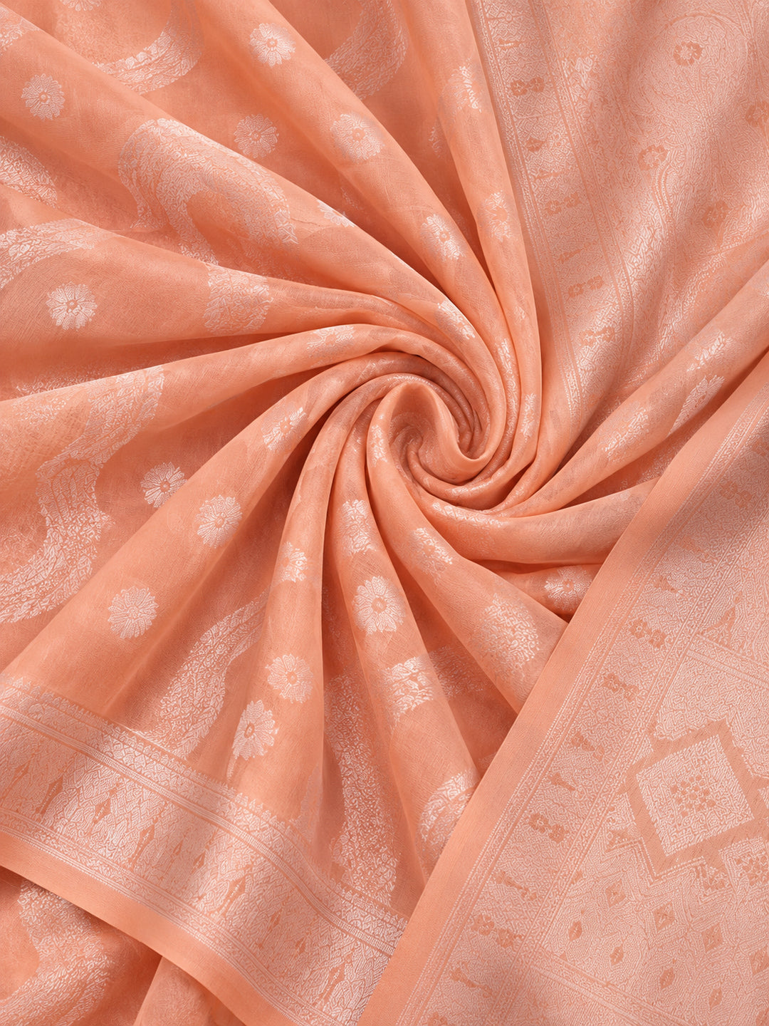 Light Peach Color Weaving Work Cotton Saree By Jaipur Kurti
