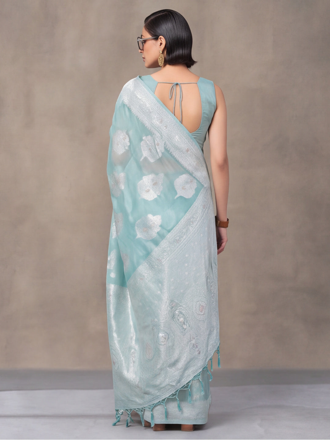 Light Blue Color Weaving Work Cotton Saree By Jaipur Kurti