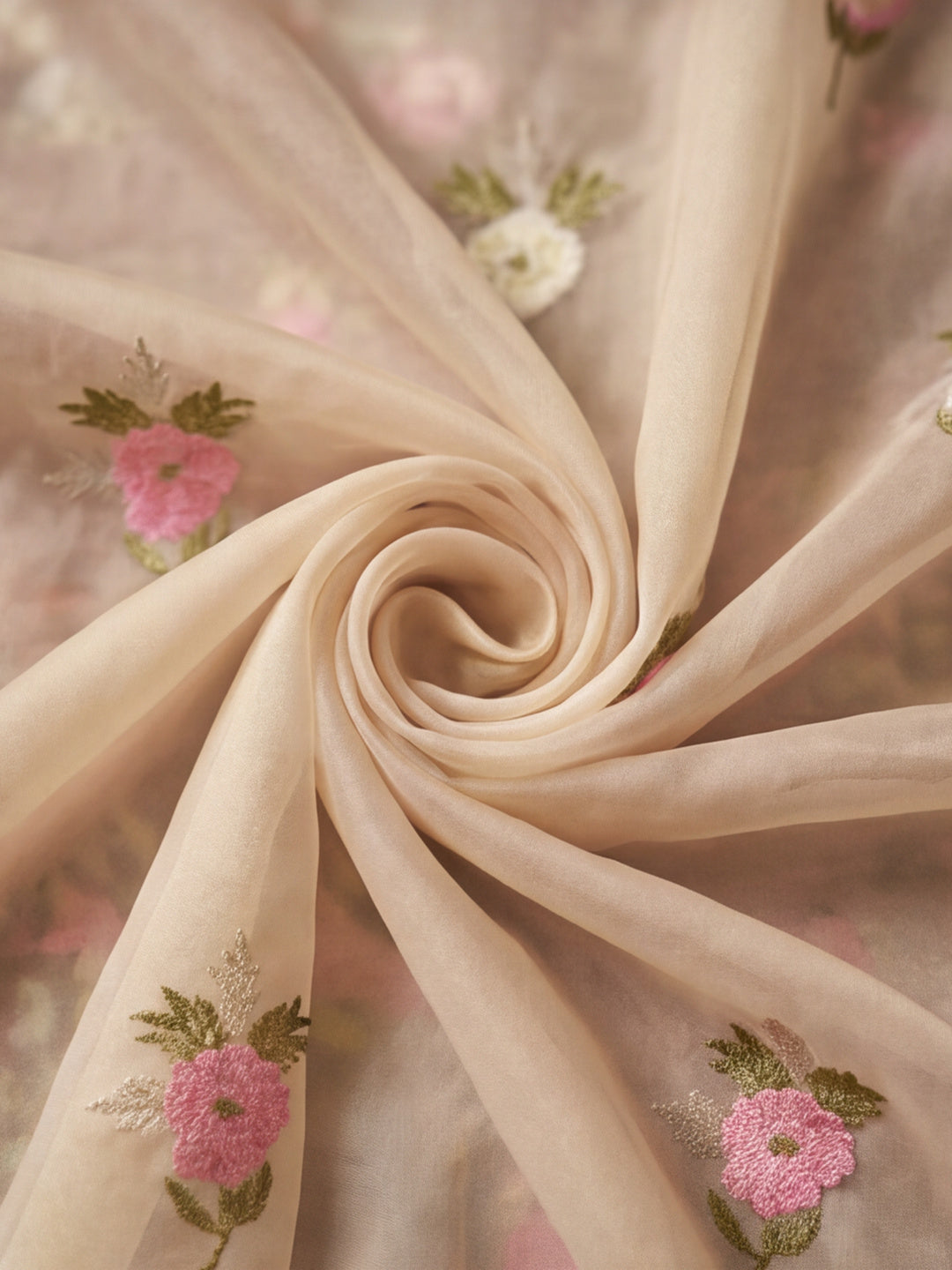 Light Yellow Organza Saree with Delicate Embroidered Designs by Jaipur Kurti