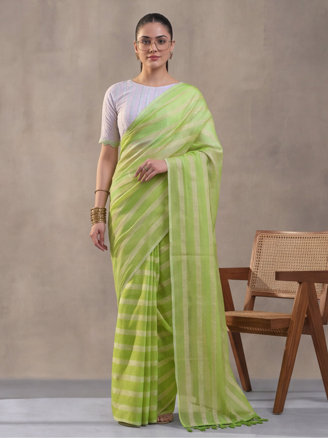 Pista Green Vichitra Silk Printed Saree for Women by Jaipur Kurti