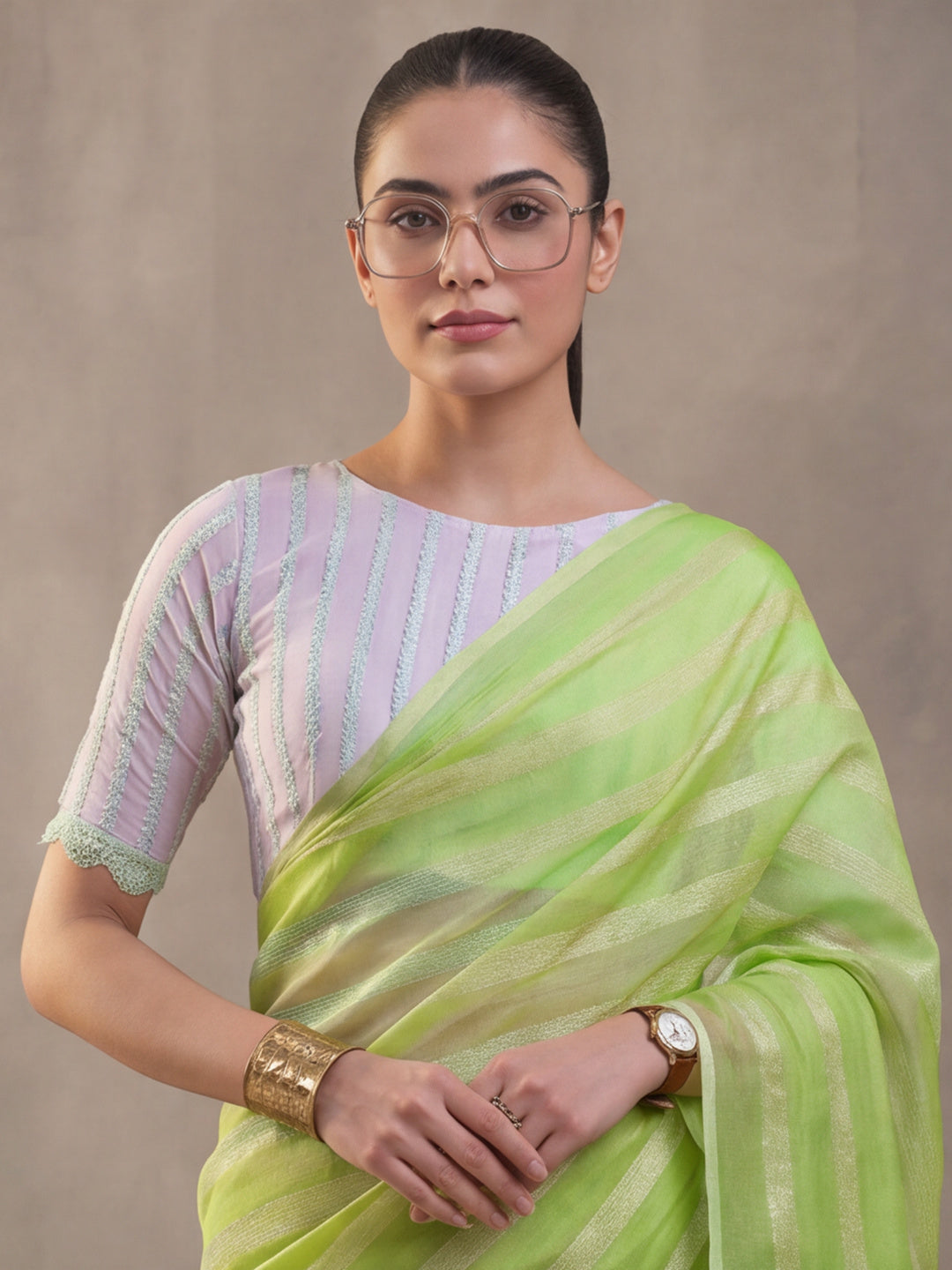 Pista Green Vichitra Silk Printed Saree for Women by Jaipur Kurti