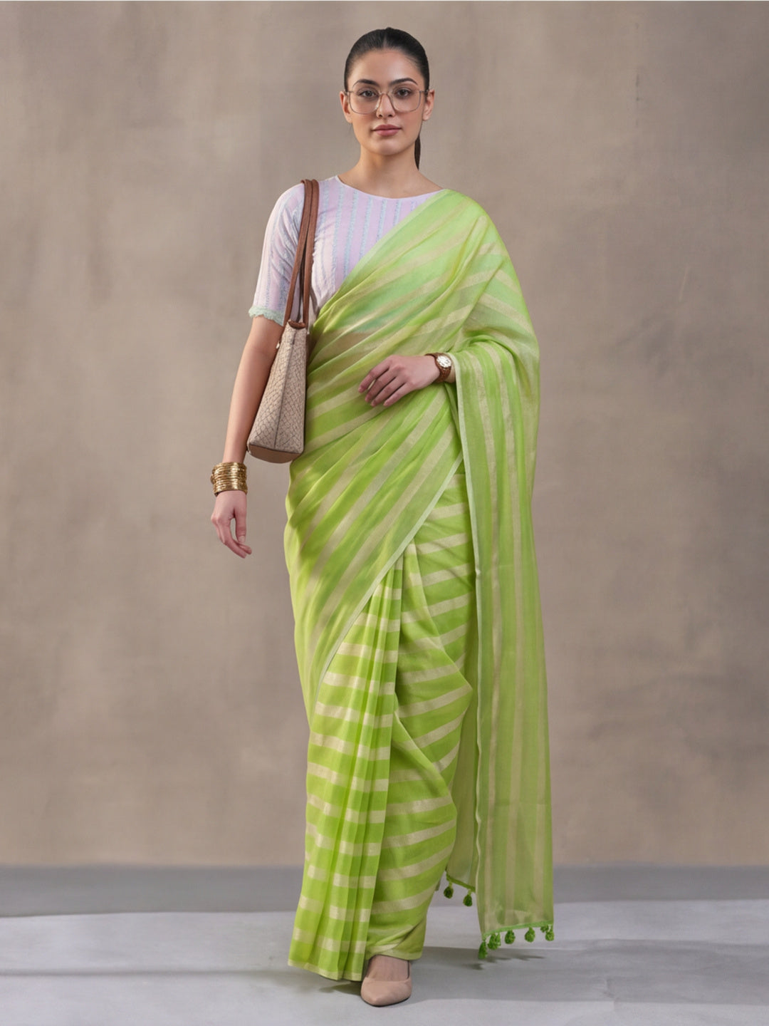 Pista Green Vichitra Silk Printed Saree for Women by Jaipur Kurti