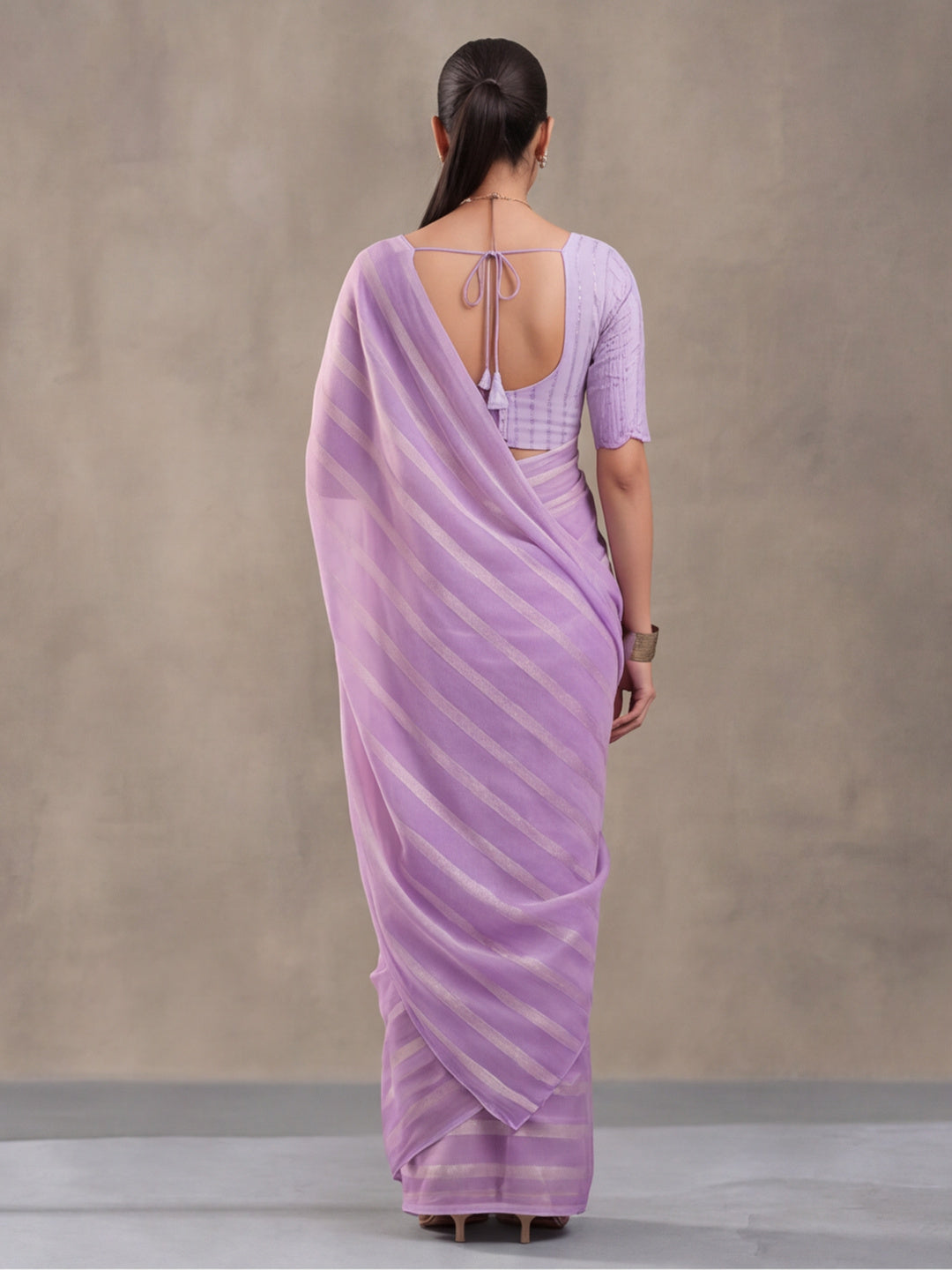 Lavender Vichitra Silk Printed Saree for Women by Jaipur Kurti