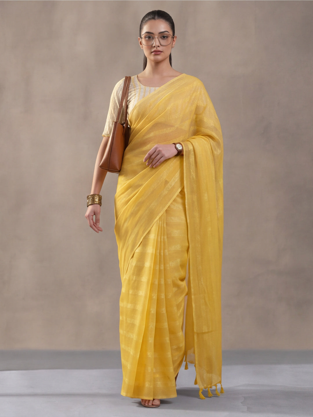 Yellow Vichitra Silk Printed Saree for Women by Jaipur Kurti
