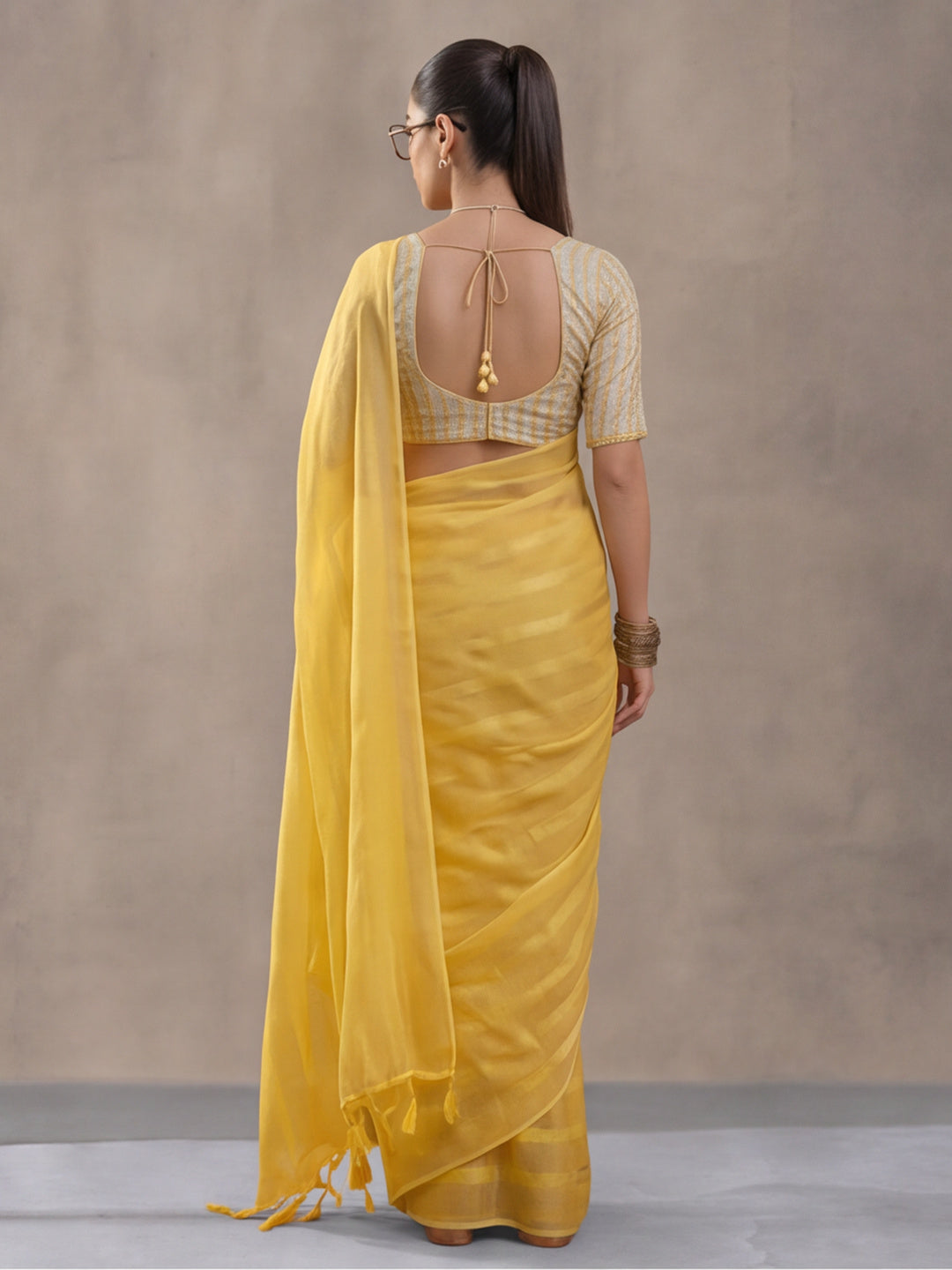 Yellow Vichitra Silk Printed Saree for Women by Jaipur Kurti