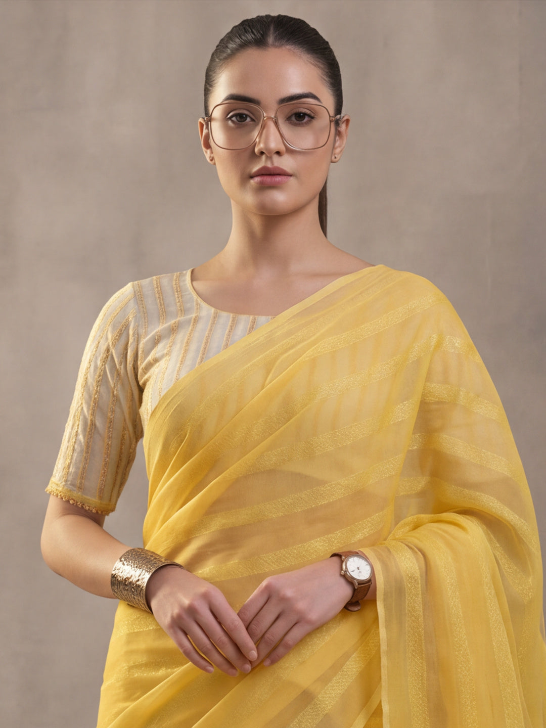 Yellow Vichitra Silk Printed Saree for Women by Jaipur Kurti
