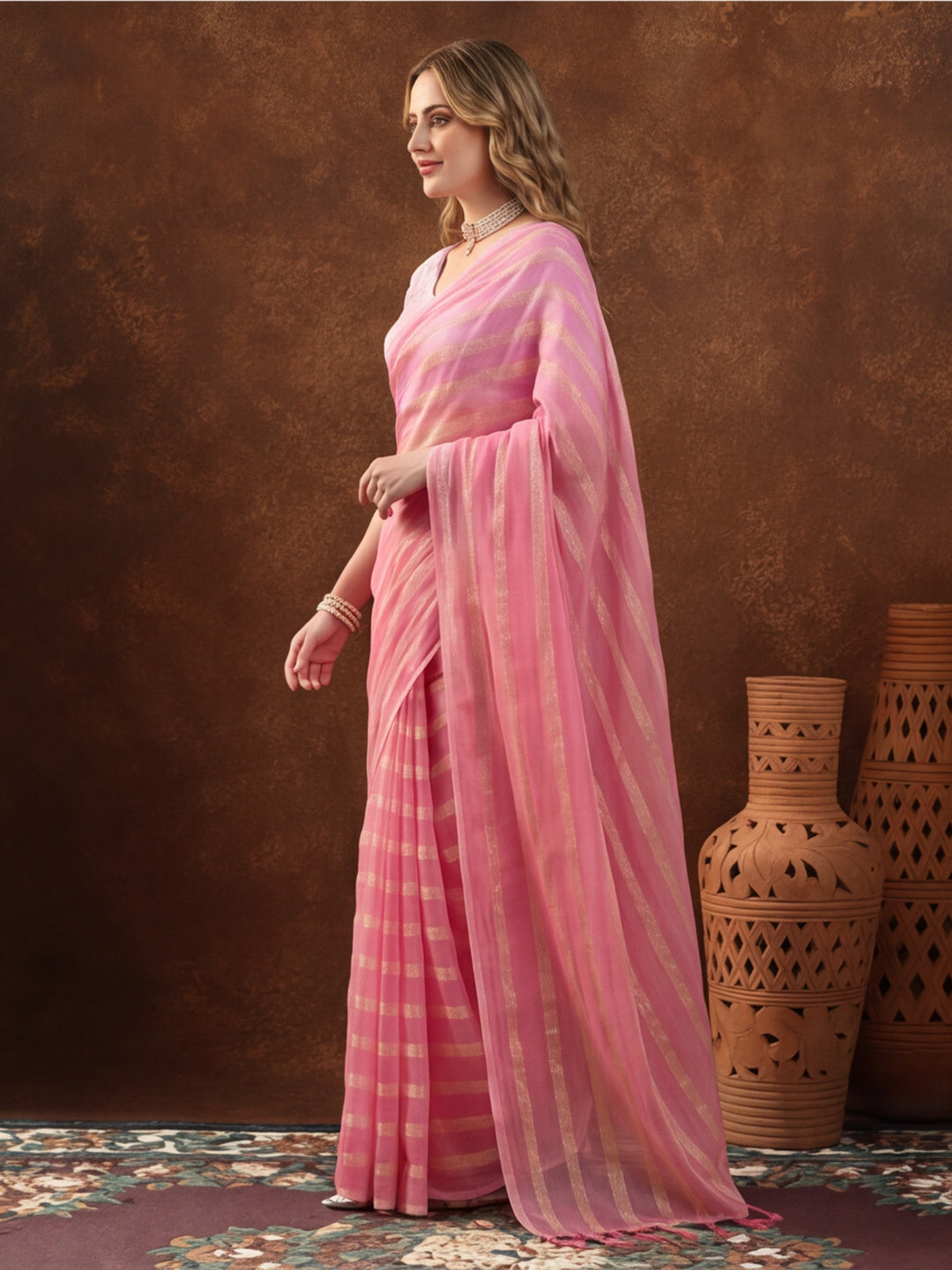 Pink Vichitra Silk Printed Saree for Women by Jaipur Kurti