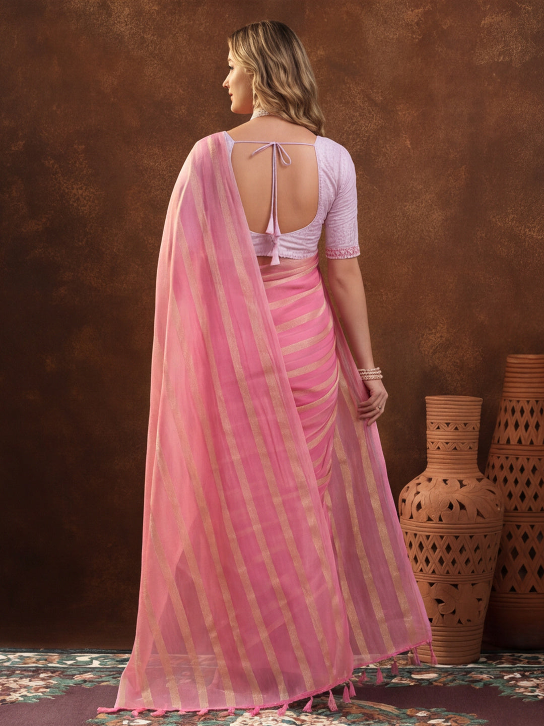 Pink Vichitra Silk Printed Saree for Women by Jaipur Kurti