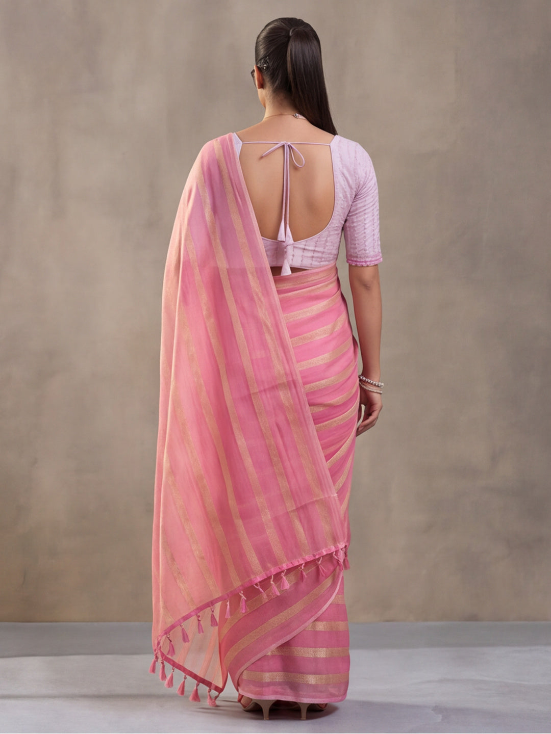 Pink Vichitra Silk Printed Saree for Women by Jaipur Kurti