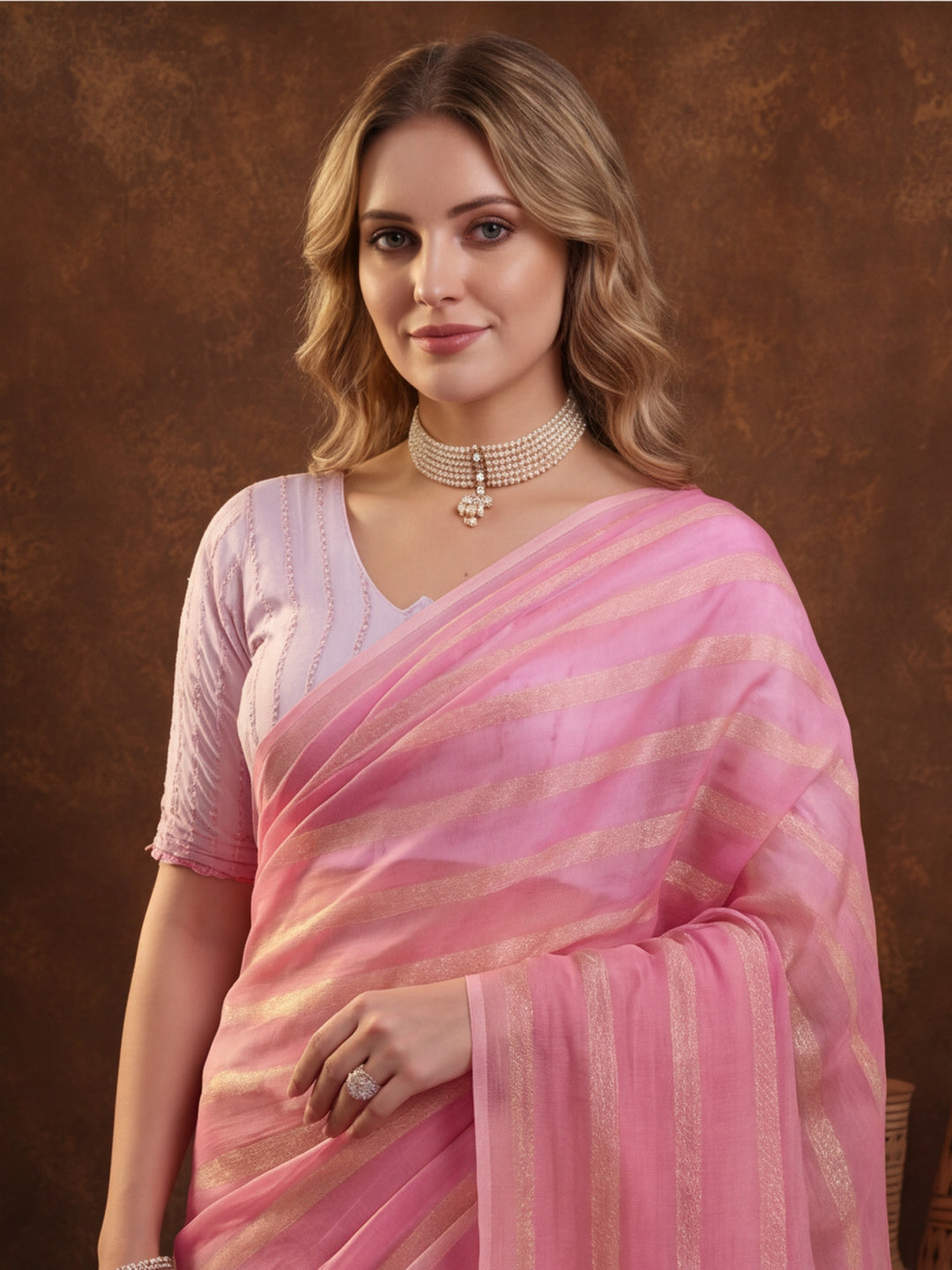 Pink Vichitra Silk Printed Saree for Women by Jaipur Kurti
