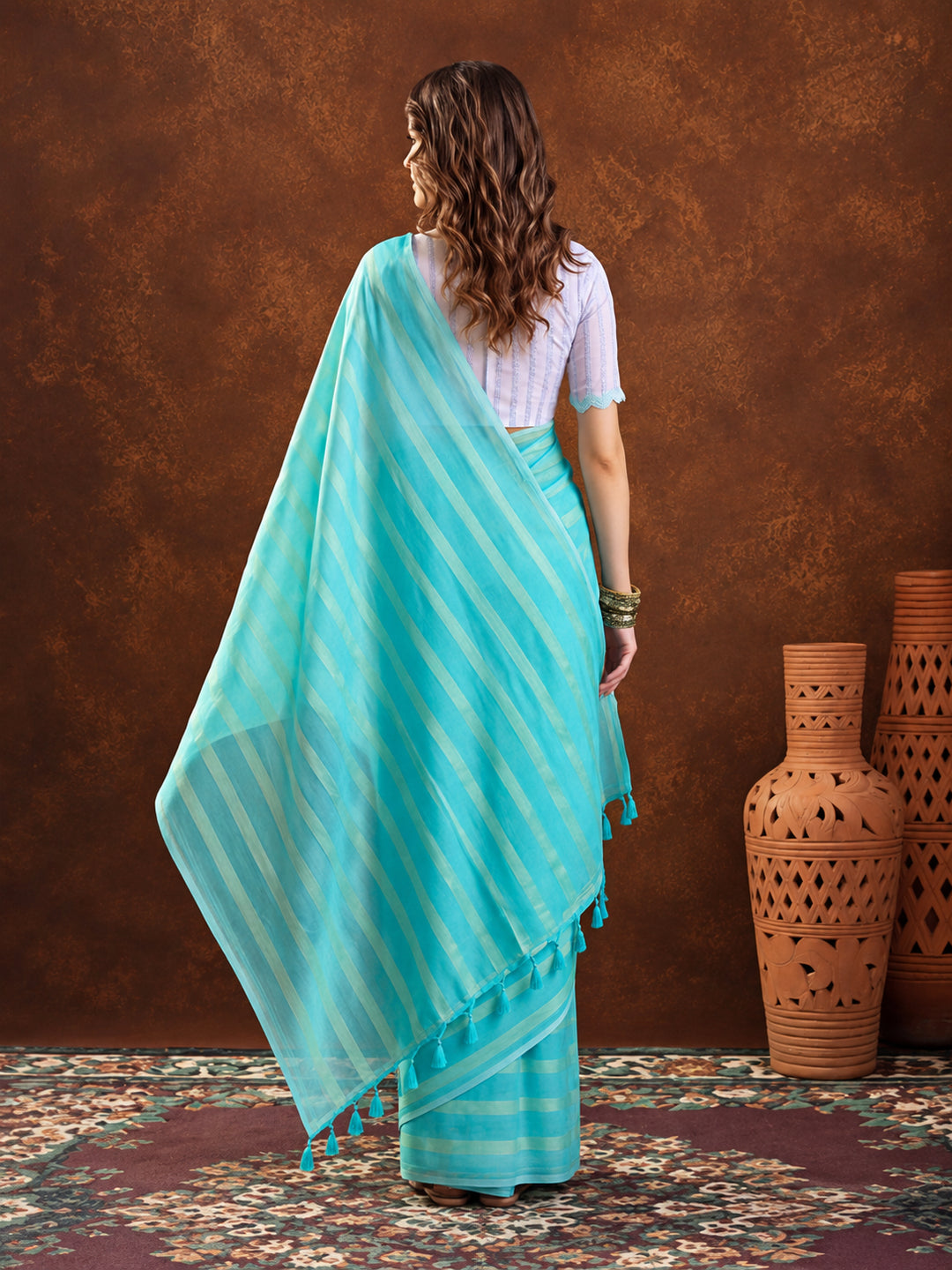 Sea Green Vichitra Silk Printed Saree for Women by Jaipur Kurti