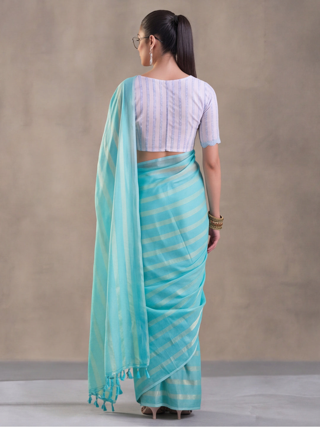Sea Green Vichitra Silk Printed Saree for Women by Jaipur Kurti