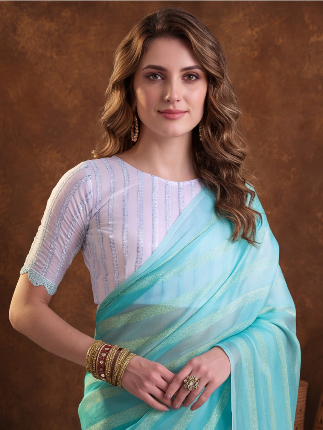 Sea Green Vichitra Silk Printed Saree for Women by Jaipur Kurti
