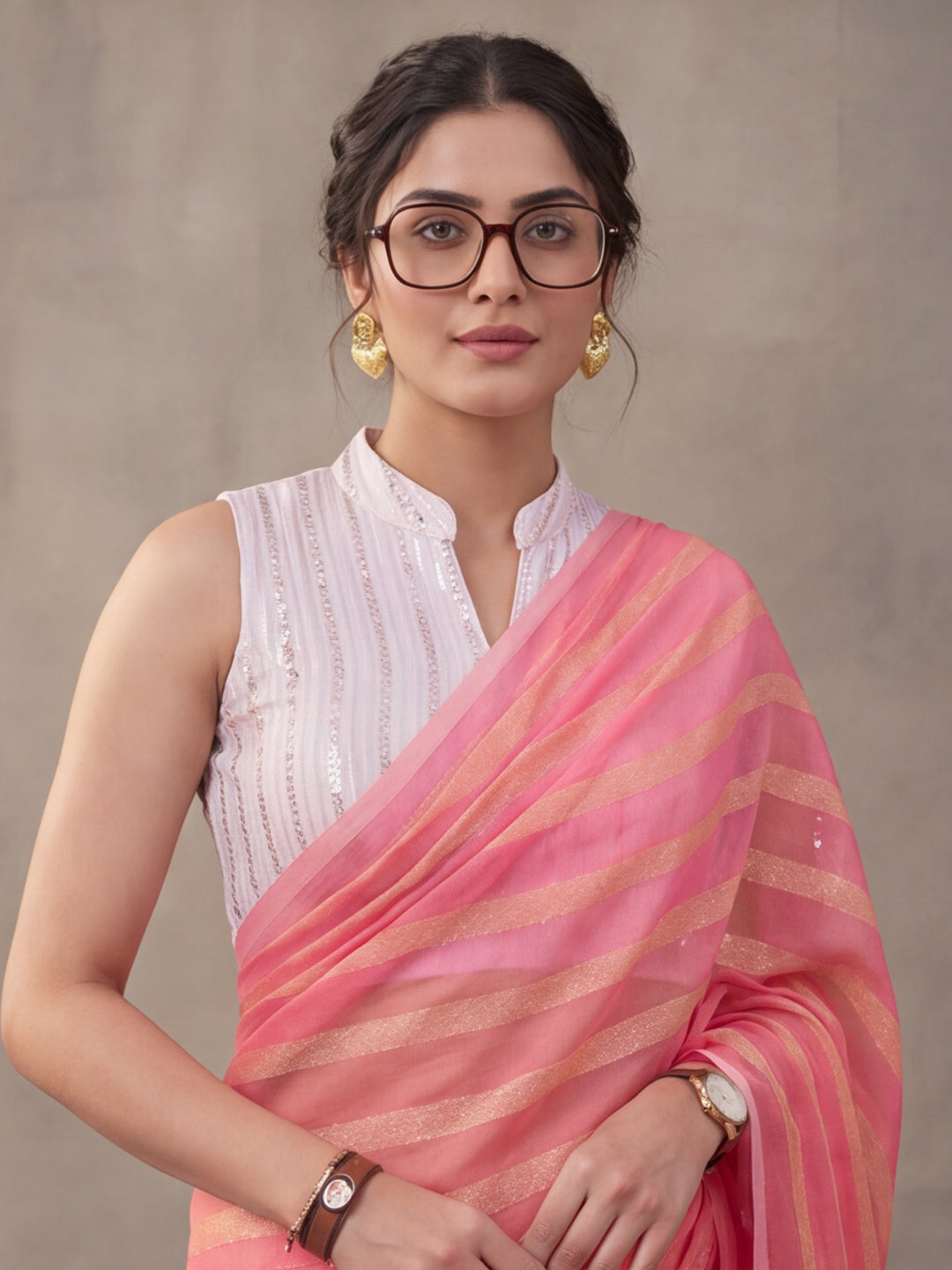 Peach Vichitra Silk Printed Saree for Women by Jaipur Kurti