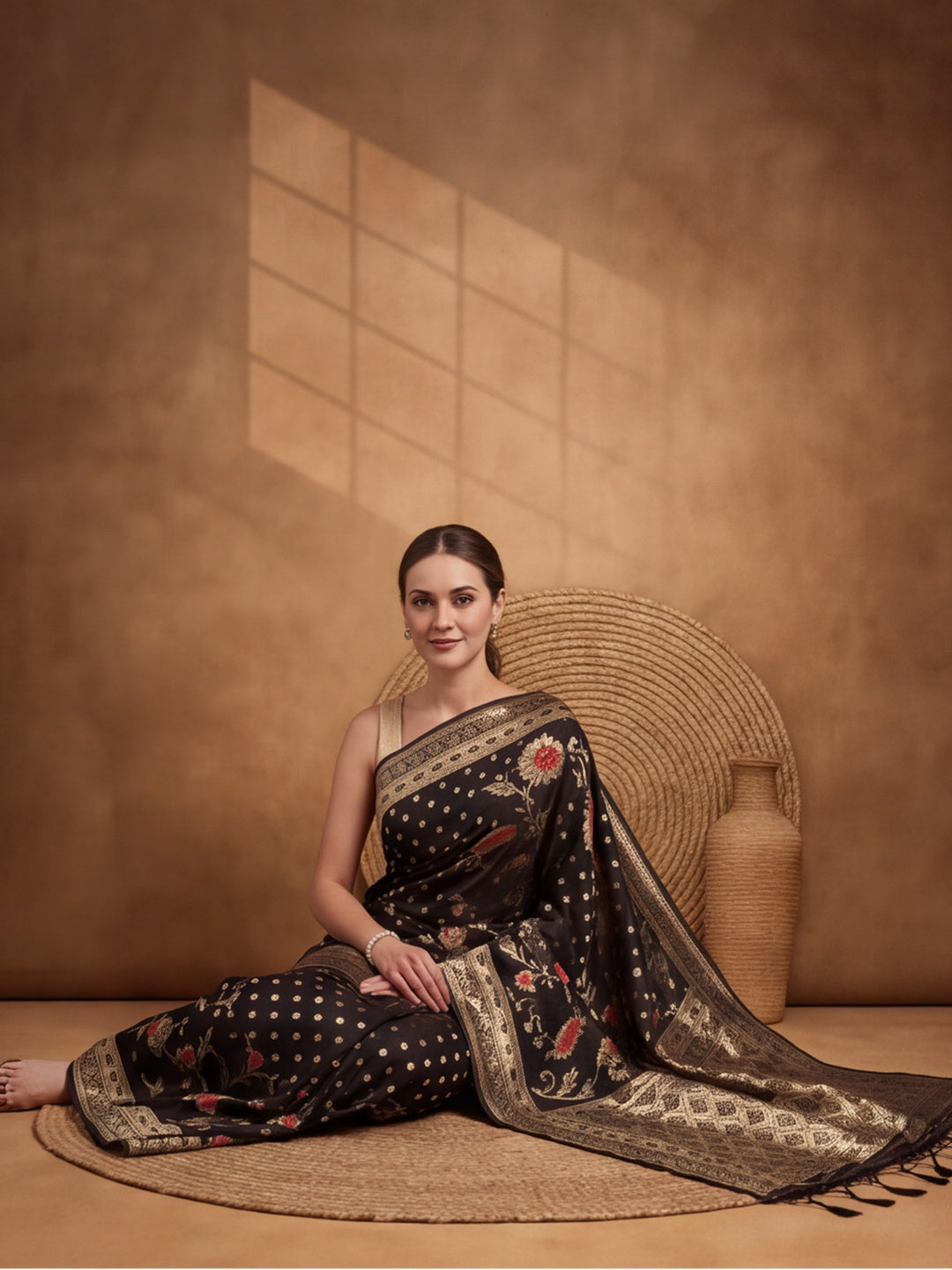 Jaipur Kurti Women'S Designer Weaving Work Black Saree