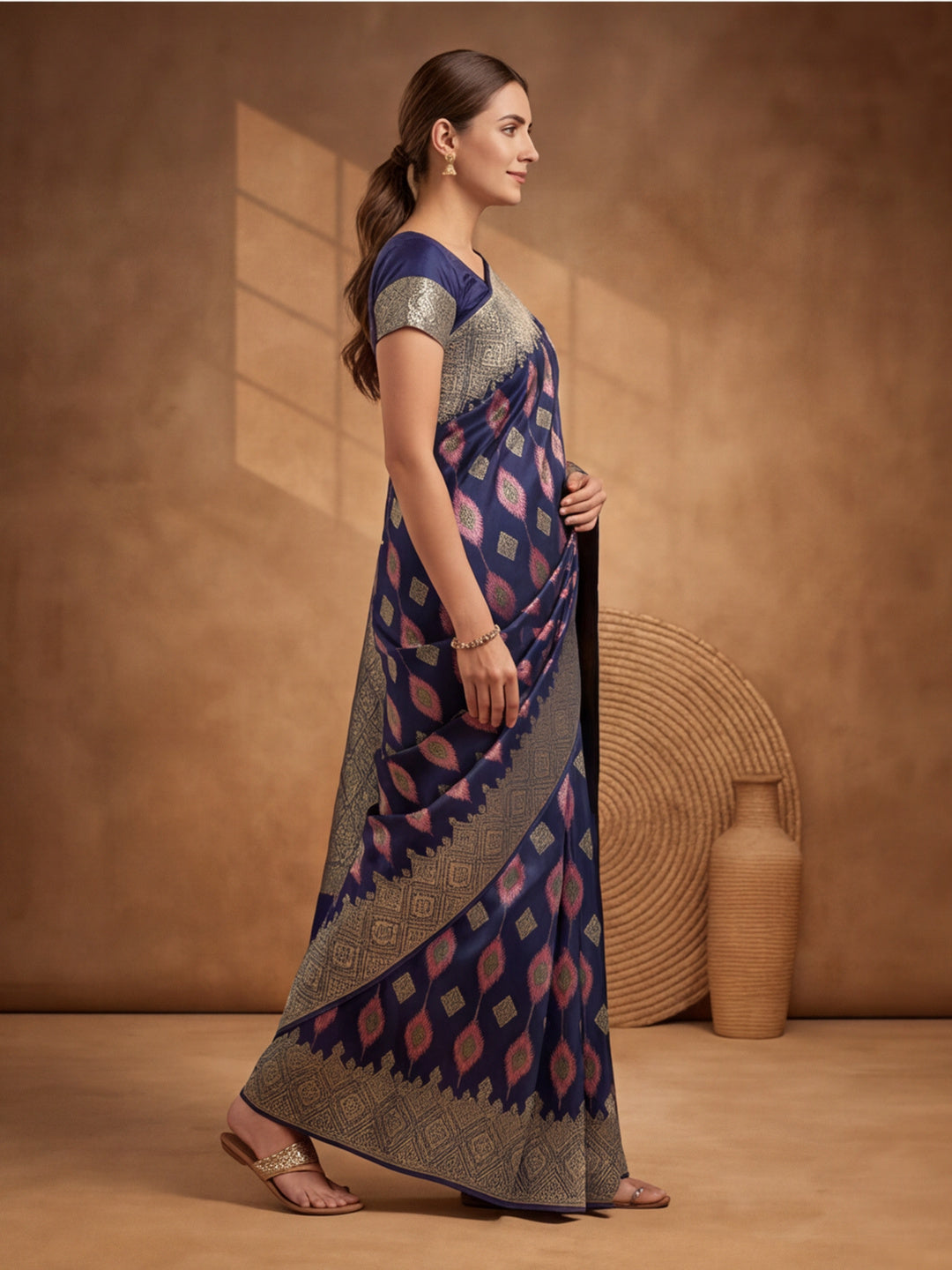 Jaipur Kurti Women'S Designer Weaving Work Navy Blue Saree