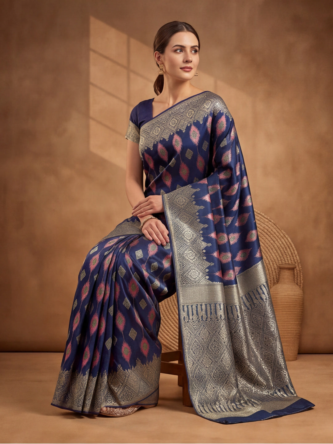 Jaipur Kurti Women'S Designer Weaving Work Navy Blue Saree