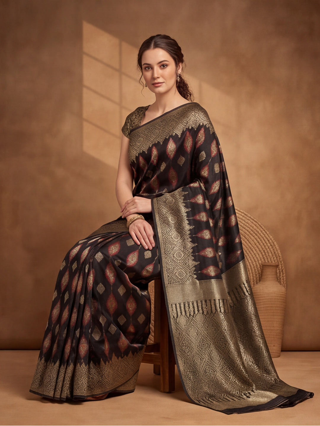 Jaipur Kurti Women'S Designer Weaving Work Black Saree