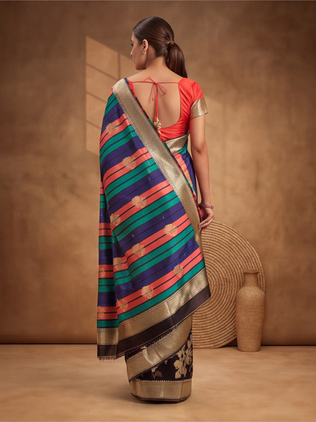 Jaipur Kurti Women'S Designer Weaving Work Black Saree