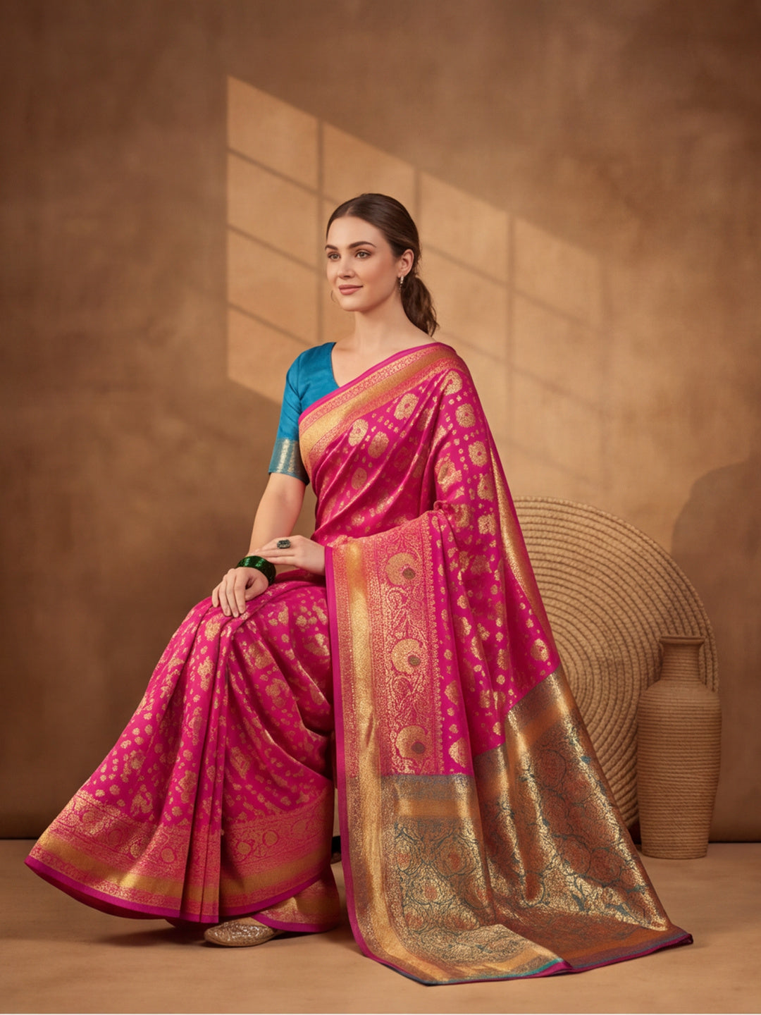 Gajri Grandeur: Weaving Work Banarasi Silk Saree