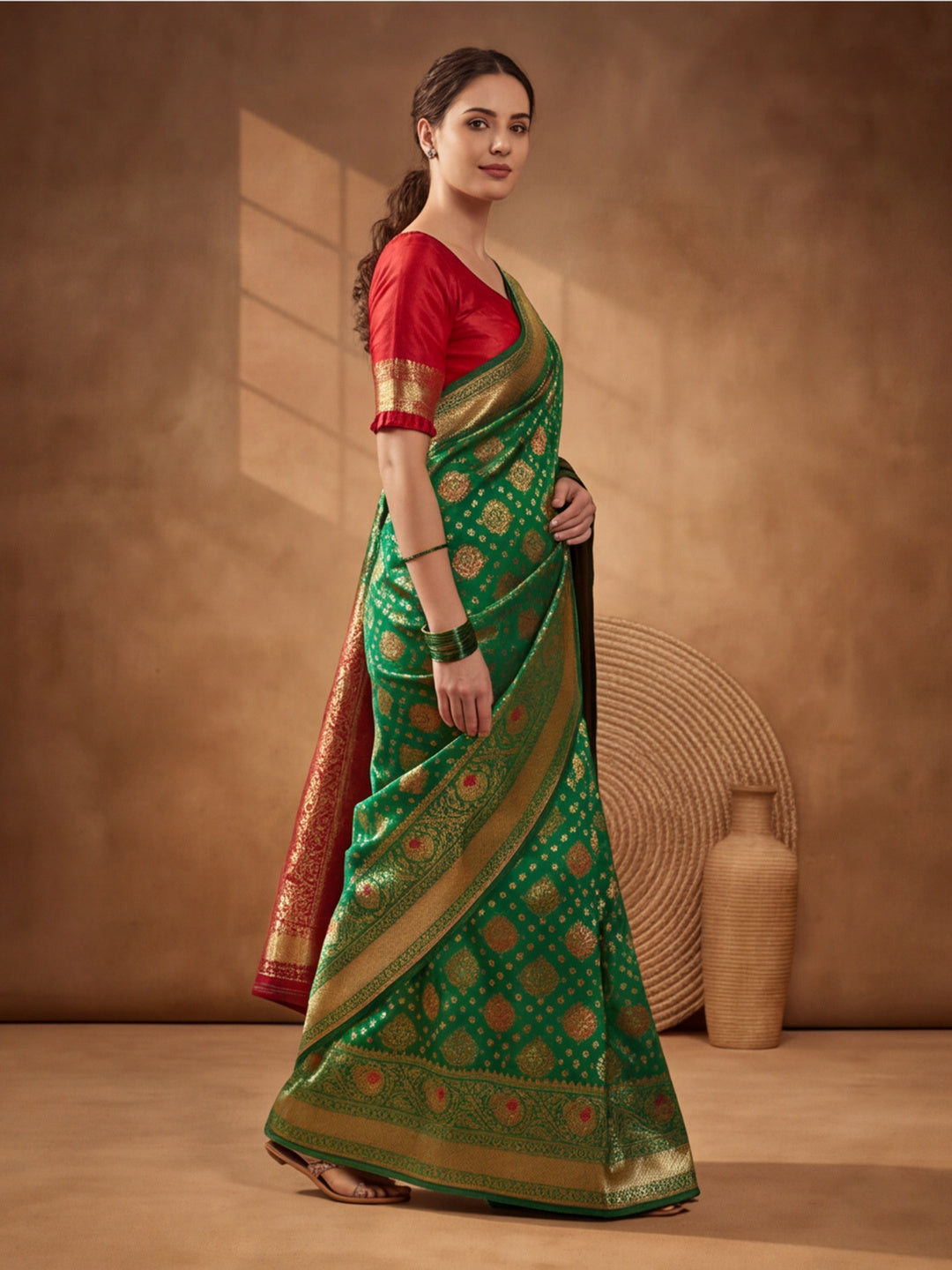 Green Goddess: Weaving Work Banarasi Silk Saree