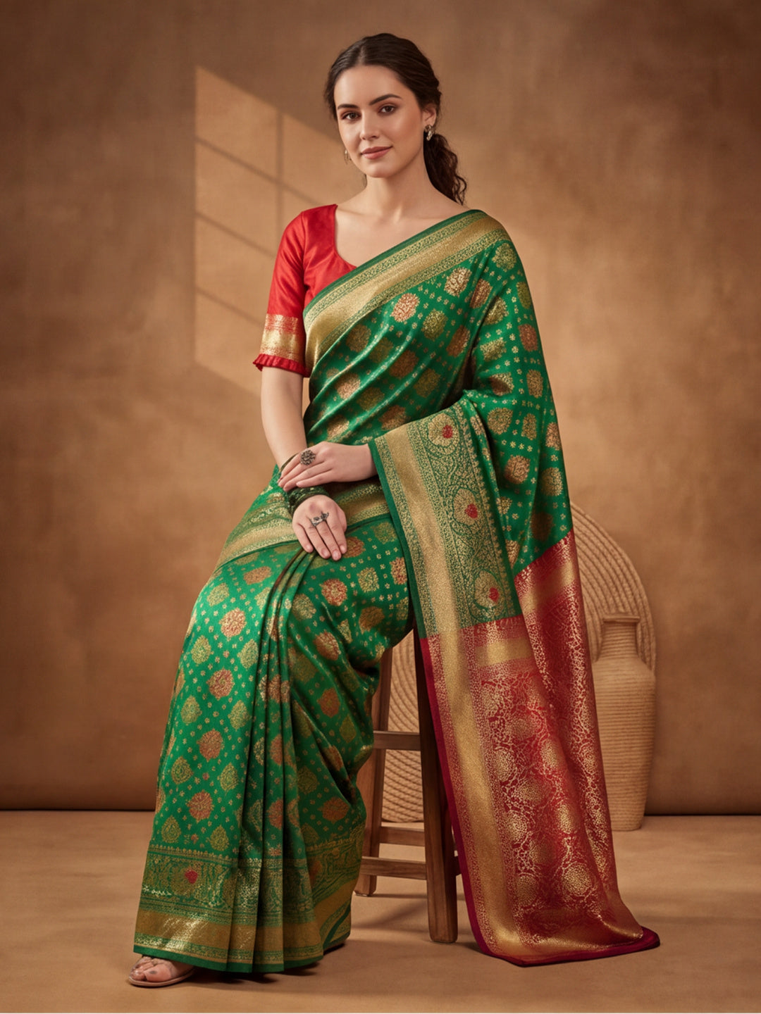 Green Goddess: Weaving Work Banarasi Silk Saree