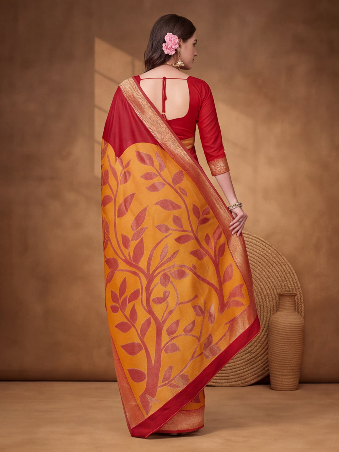 Jaipur Kurti Women'S Designer Weaving Work Red,Gold Saree