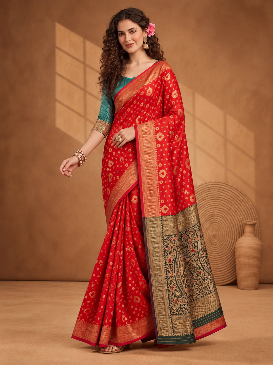 Radiant Red: Weaving Work Banarasi Silk Saree