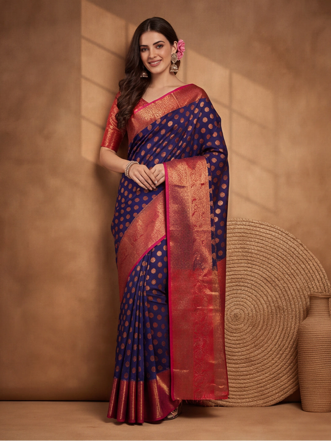 Navy Blue Elegance: Weaving Work Banarasi Silk Saree