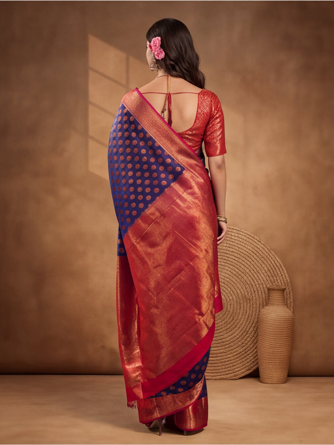 Navy Blue Elegance: Weaving Work Banarasi Silk Saree