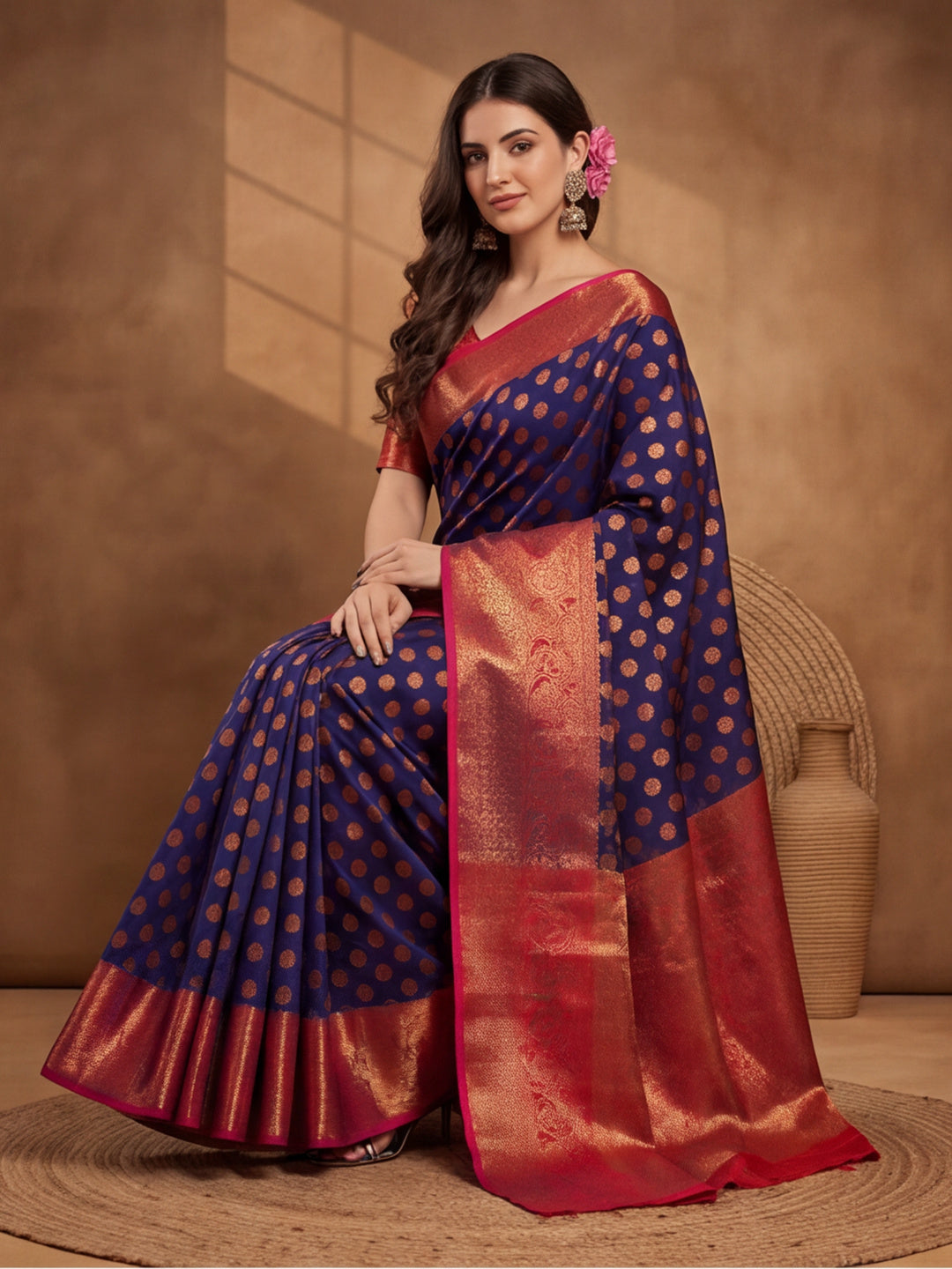 Navy Blue Elegance: Weaving Work Banarasi Silk Saree