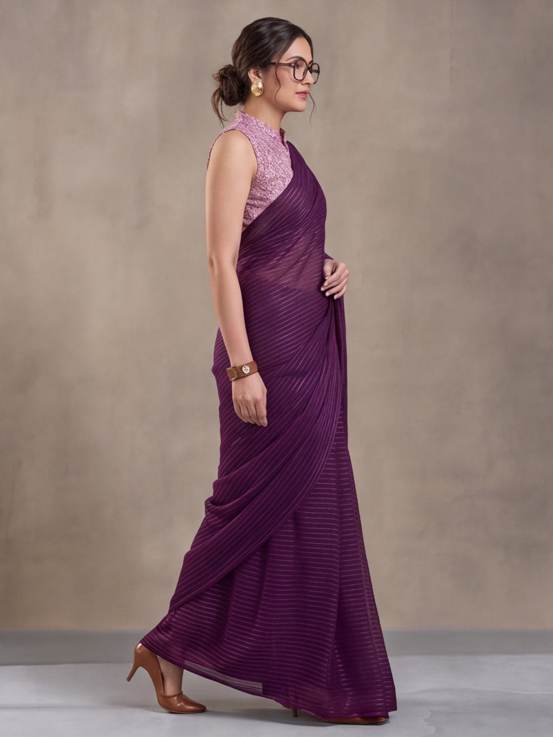 Burgundy Sparkle Lining Fabric Saree with Printed Design by Jaipur Kurti