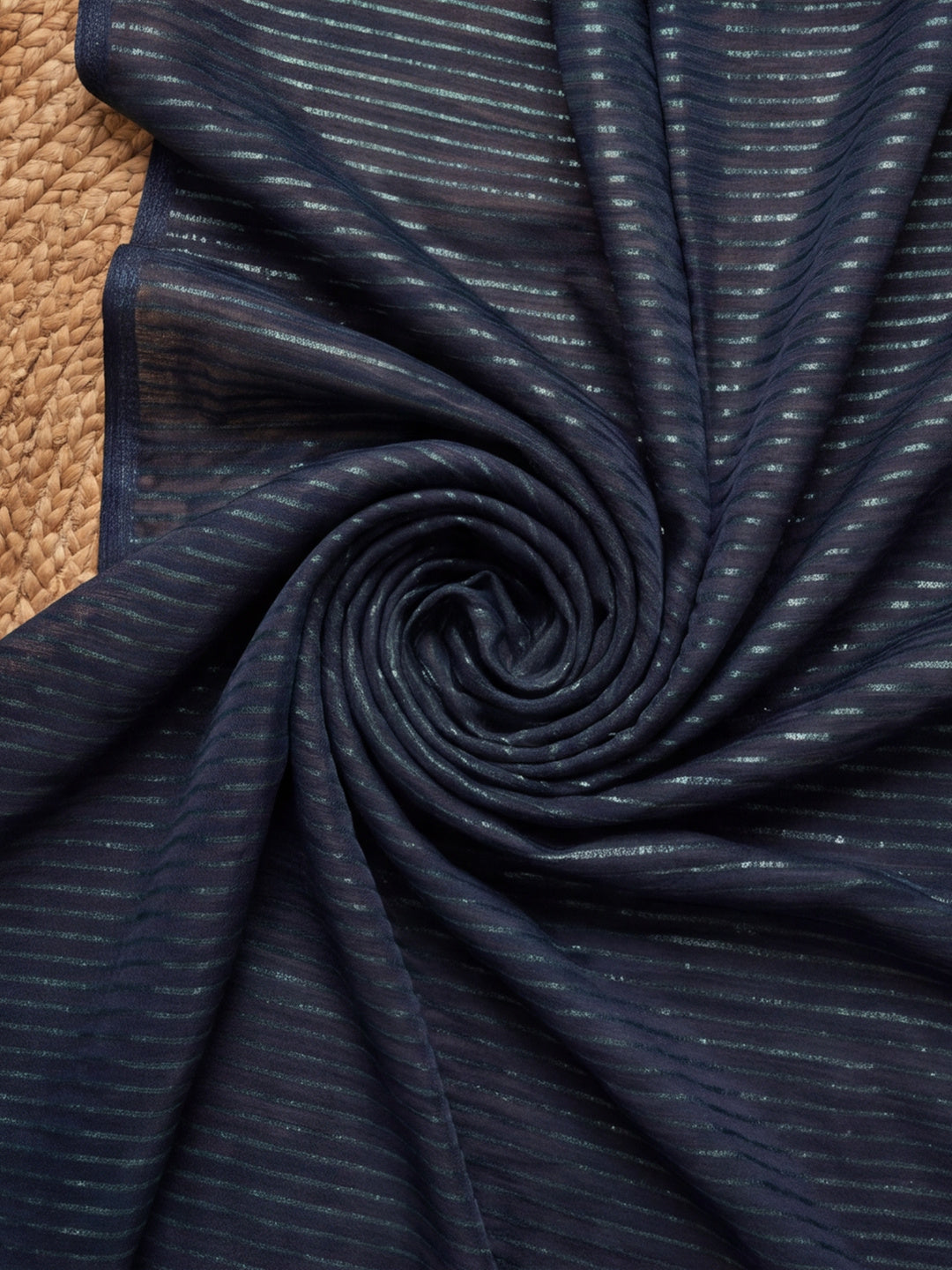 Navy Blue Sparkle Lining Fabric Saree with Trendy Printed Design by Jaipur Kurti