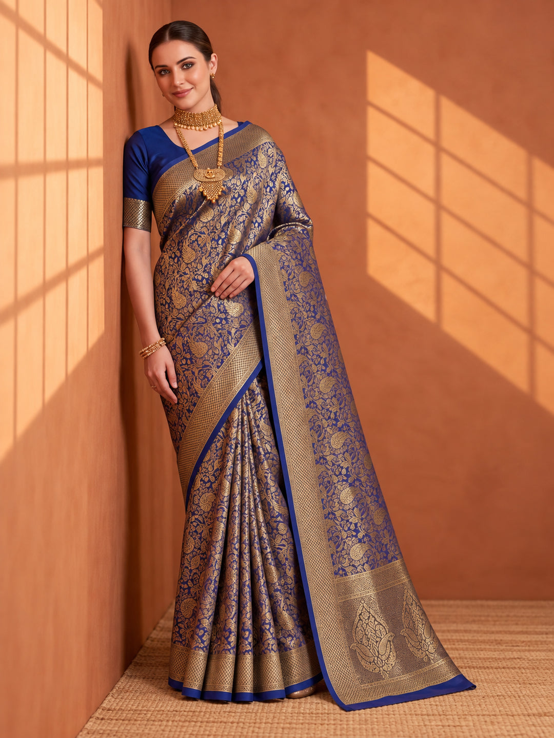 Jaipur Kurti Women'S Neavy Blue Colour Designer Weaving Saree