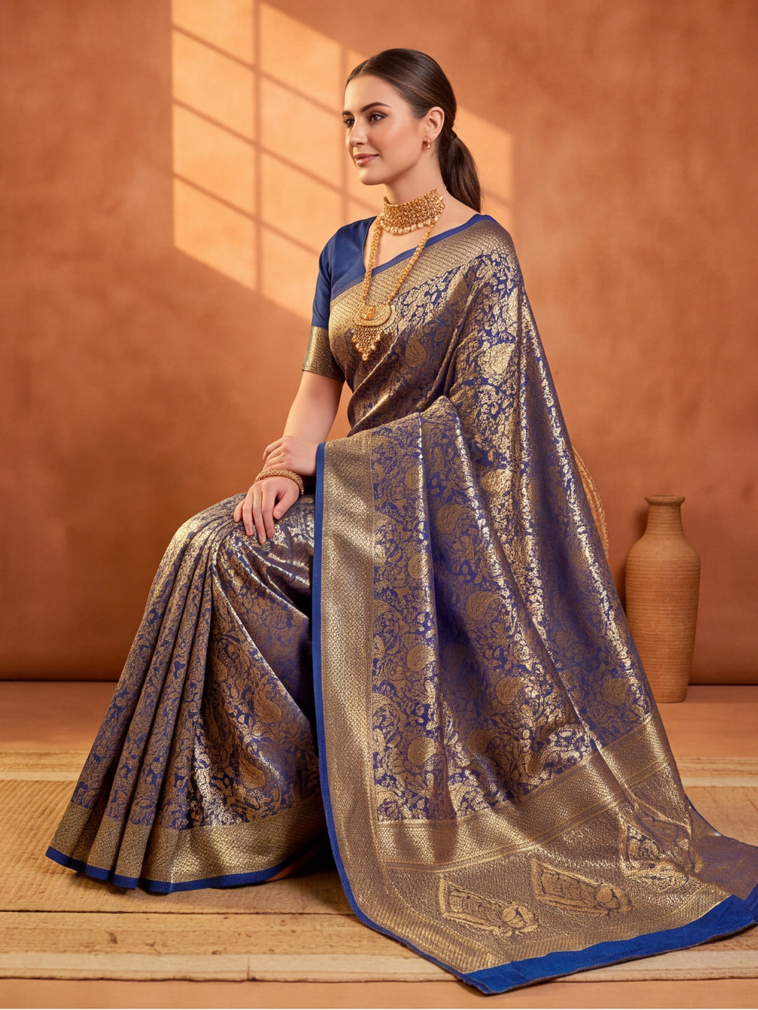 Jaipur Kurti Women'S Neavy Blue Colour Designer Weaving Saree