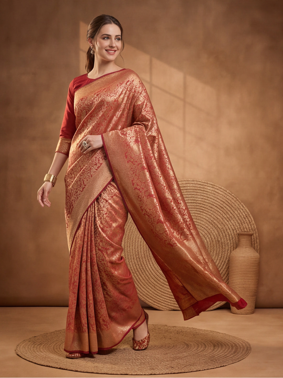 Jaipur Kurti Women'S Red Colour Designer Weaving Saree